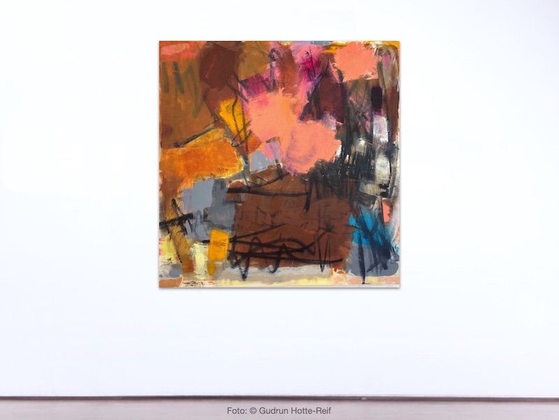 Bildnummer 3484, Song for autumn, Maße 100 x 100 x 4 cm, Öl, Ölkreide auf Baumwolle, Gudrun Hotte-Reif 2025