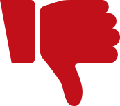 Red thumbs-down sign, indicating disapproval or rejection.