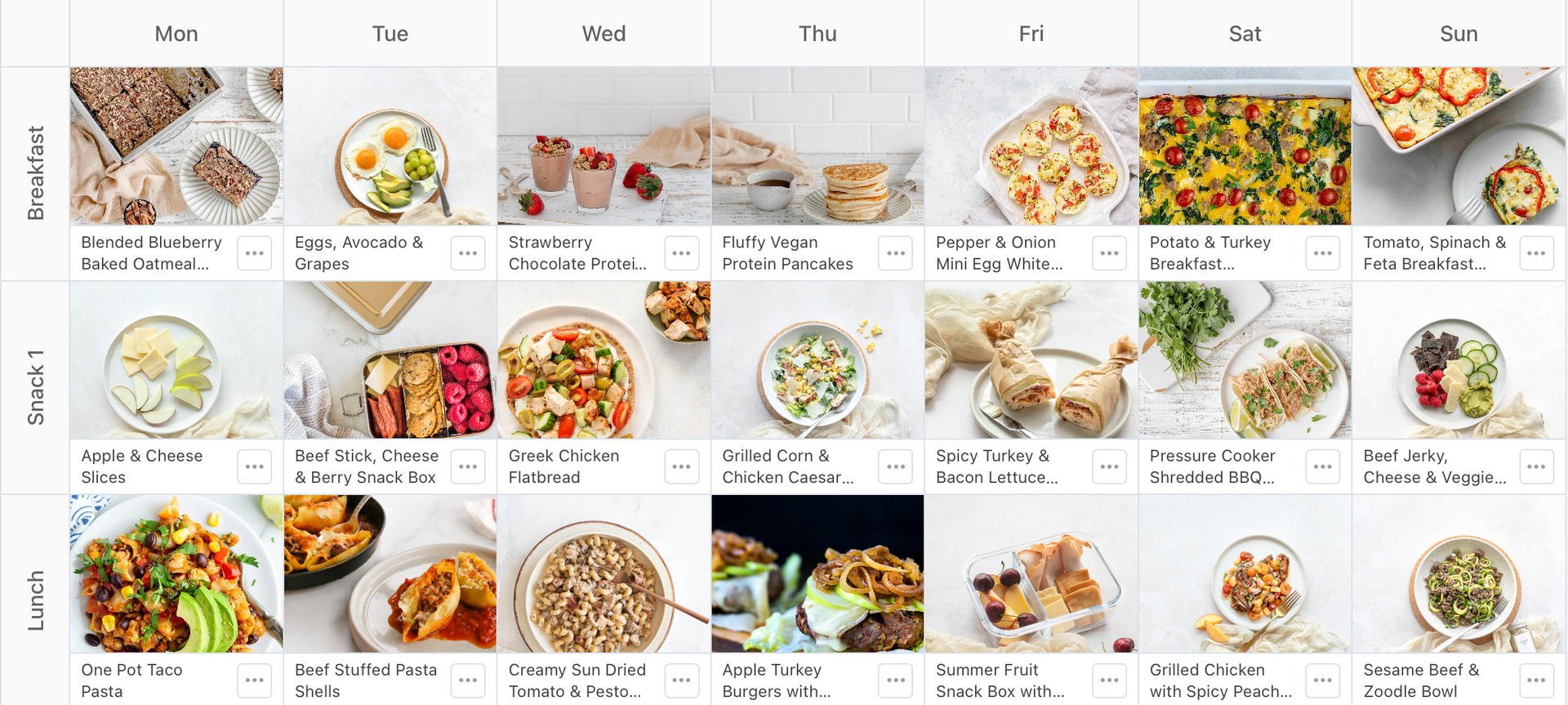 Meal planning calendar