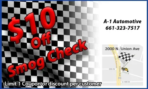 A poster that says $ 10 off smog check