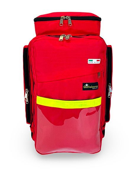 Zaino da soccorso 118 T rosso in cordura per ambulanza. Con tasca in crystal e banda rifrangente