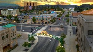 An aerial view of a city street with a sign that says el cajon.