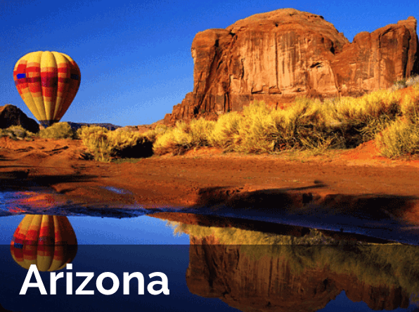 A picture of arizona with a hot air balloon
