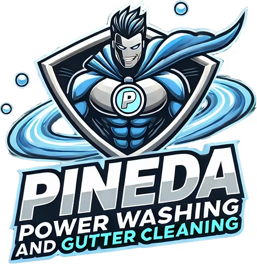 A logo for pineda power washing and gutter cleaning