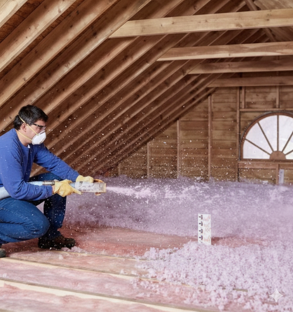 Bright attic room with wooden beams and a sunny window, containing a table with plants.