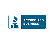 BBB Accredited Business badge with blue and white logo and text