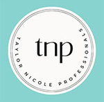 The logo for tnp nicole professionals is a white circle on a blue background.