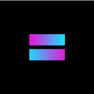 Duas barras horizontais de gradiente roxo e azul em um fundo preto; o sinal de igual.