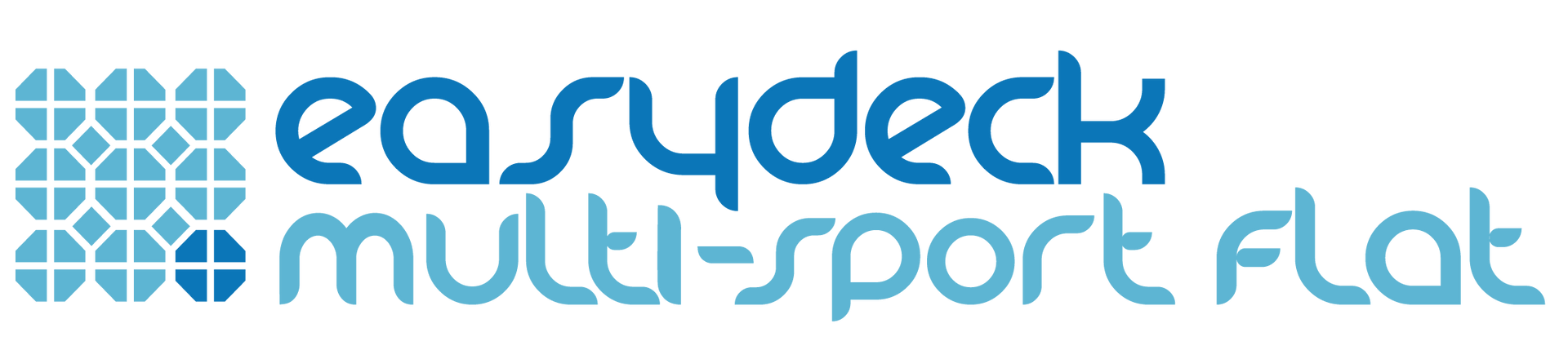 Un logotipo azul y blanco para el piso multideporte Easydeck.