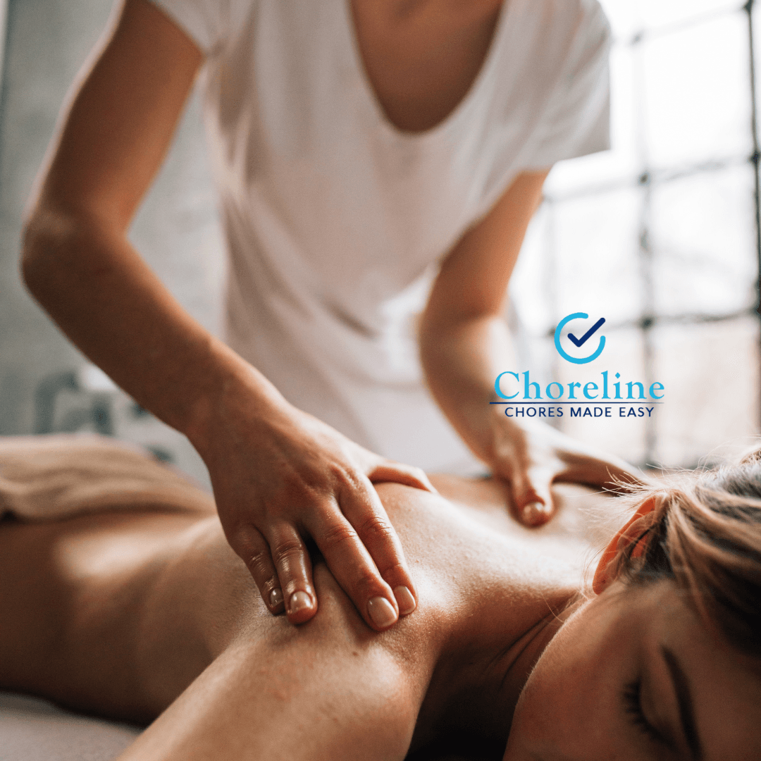 a woman is getting a massage from a choreline massage lady