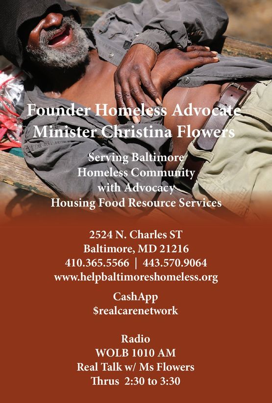 Founder Homeless Advocate Flyer 1 — Baltimore, MD — The Real Care Providers of Belvedere