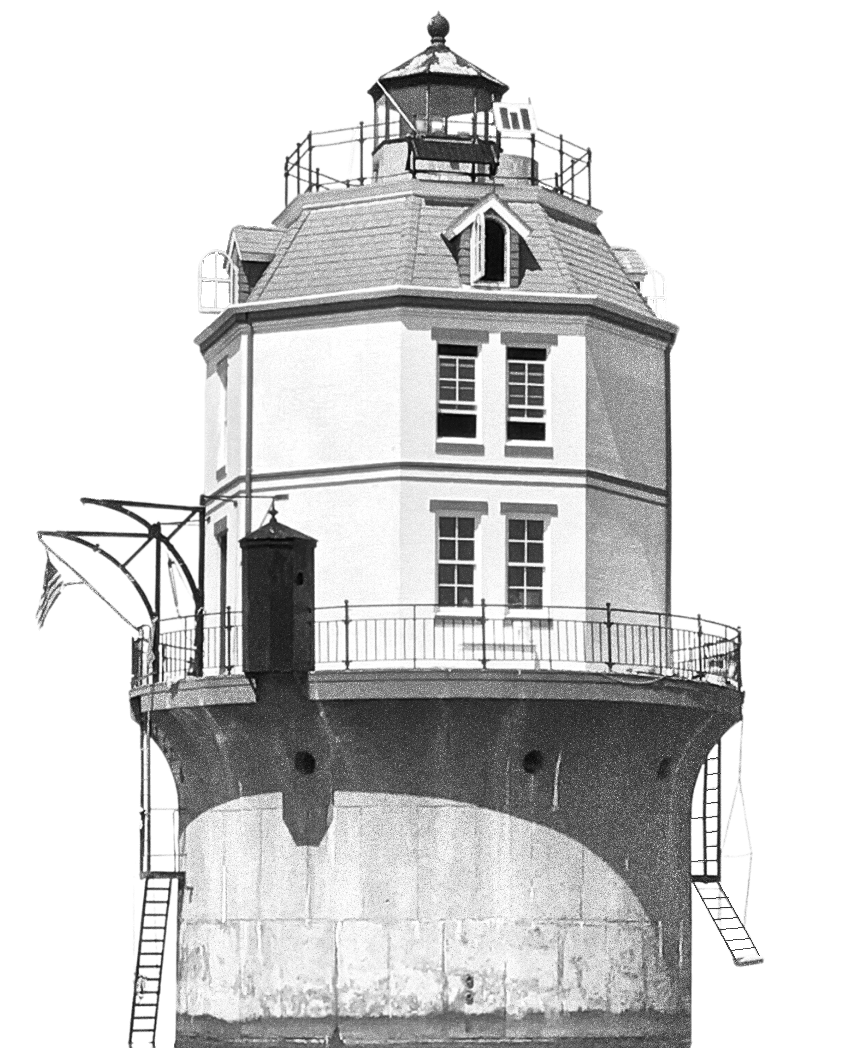 black and white photo of the lighthouse with a newspaper filter