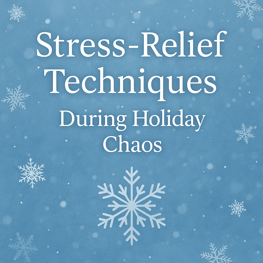 Urban Oasis Salt Spa holiday stress-relief tips graphic offering relaxation and wellness suggestions for the busy season
