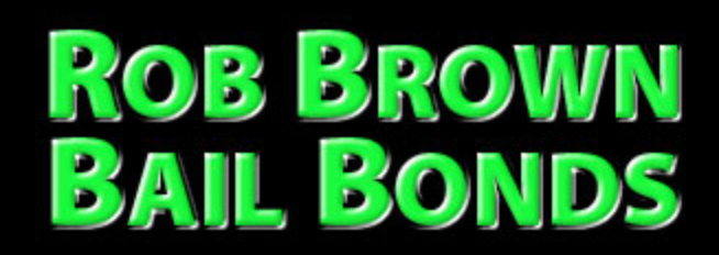 The logo for rob brown bail bonds is green on a black background.