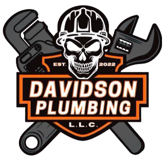 A davidson plumbing logo with a skull and wrenches