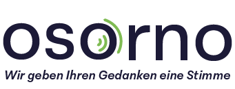 The logo for osorno is in german and says wir geben ihren gedanken eine stimme