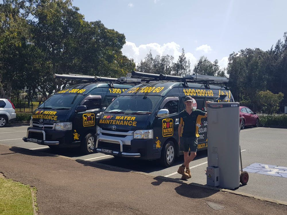 Technician and business van — Hot Water Systems in Port Macquarie, NSW