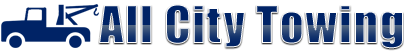 Blue tow truck logo, "All City Towing" text.