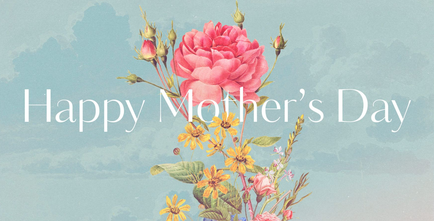 A bouquet of flowers and the words `` happy mother 's day '' are on a gray background.