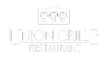 A white logo for a restaurant called union grill restaurant.