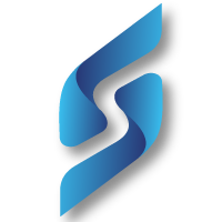 Blue, stylized letter 