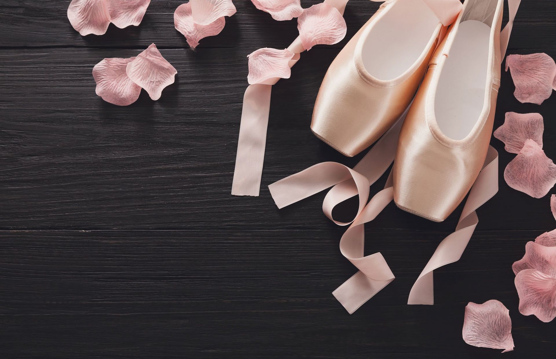 A pair of satin ballet pointe shoes
