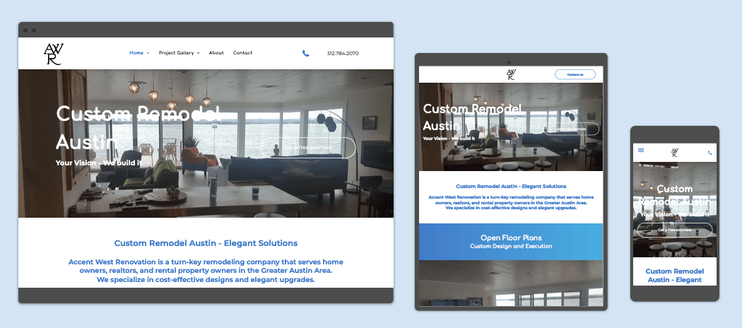 A website is displayed on a computer , tablet , and cell phone.