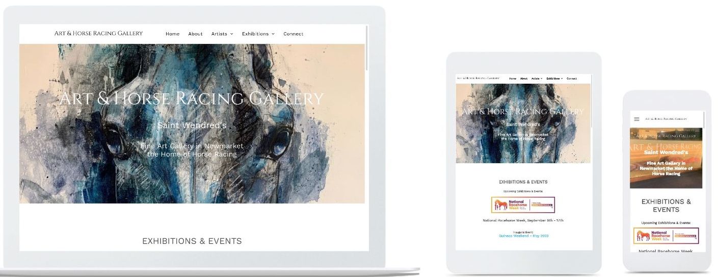 A laptop , tablet , and cell phone are displaying a website.