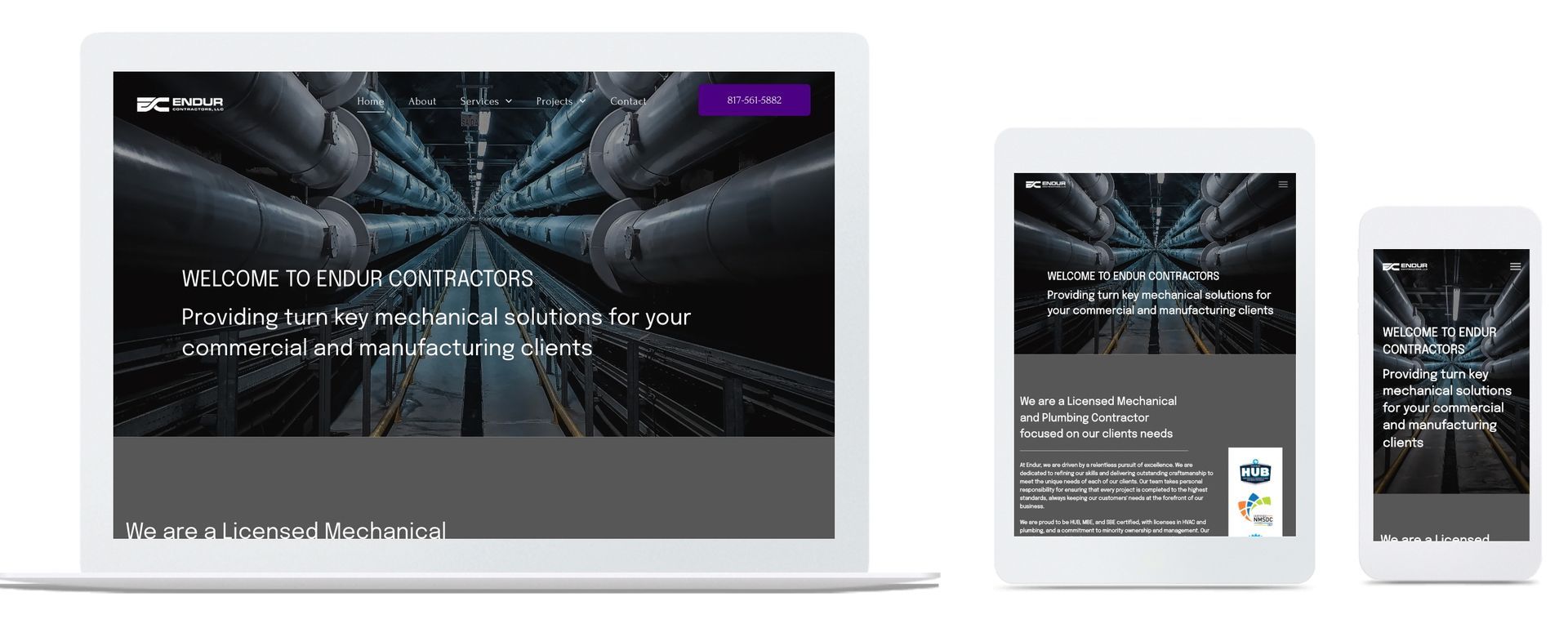 A laptop , tablet , and cell phone are displaying a website.