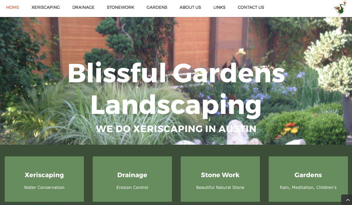 A screenshot of the website for blissful gardens landscaping.