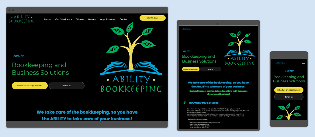 A website is displayed on a computer , tablet , and cell phone.
