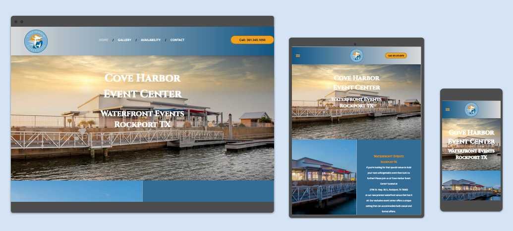 A screenshot of a website on a computer , tablet , and cell phone.