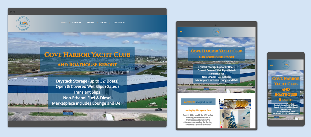 A website is displayed on a computer , tablet , and cell phone.