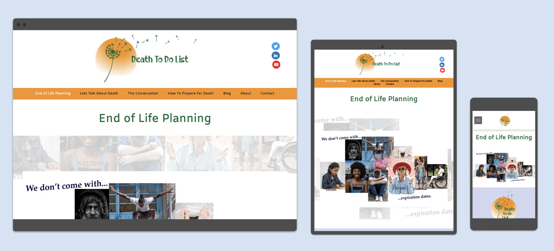 A website is displayed on a computer , tablet , and phone.