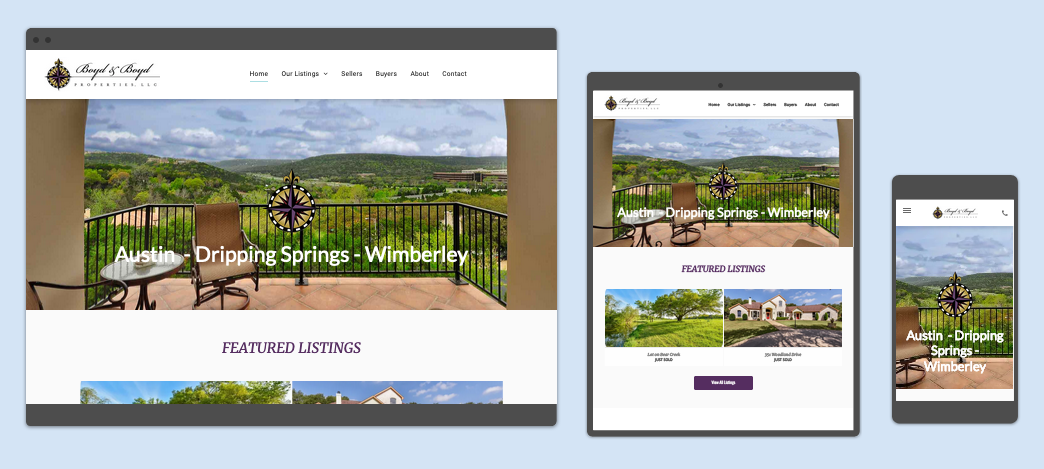 A website is displayed on a computer , tablet , and cell phone.