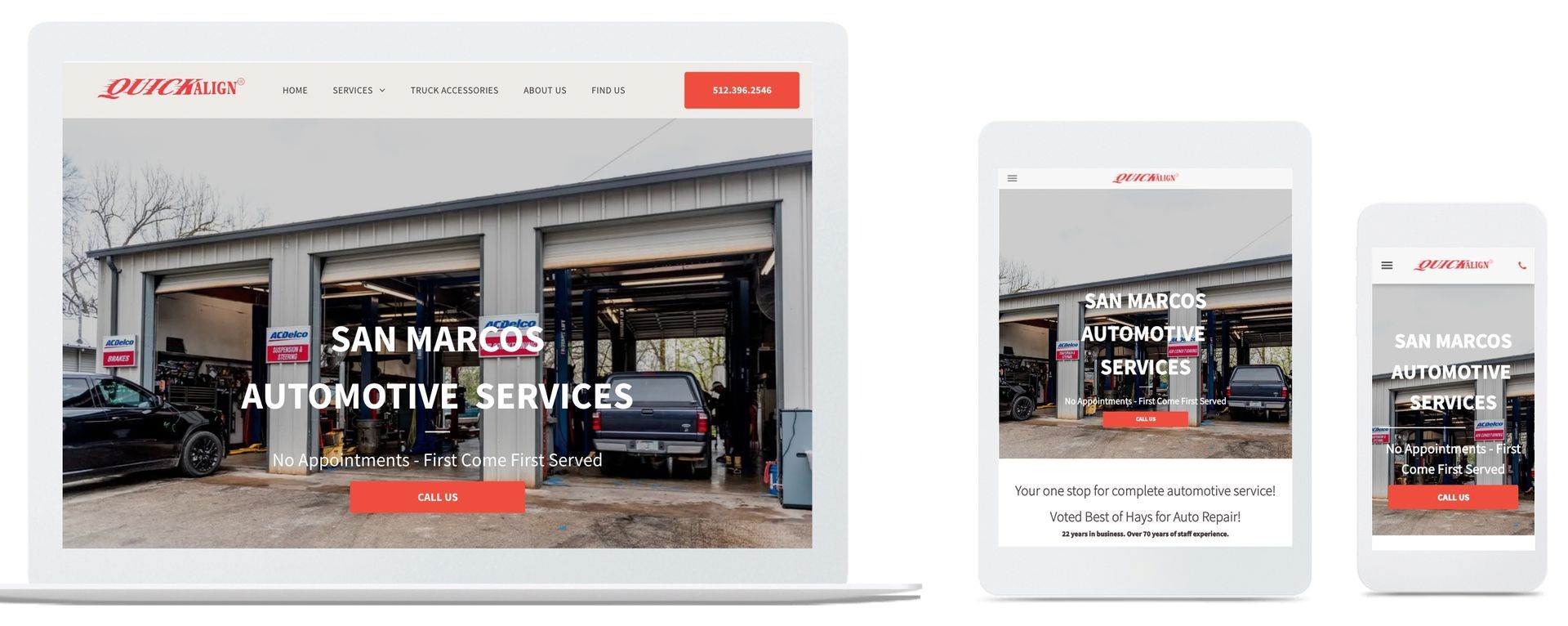 A website is displayed on a laptop , tablet , and cell phone.
