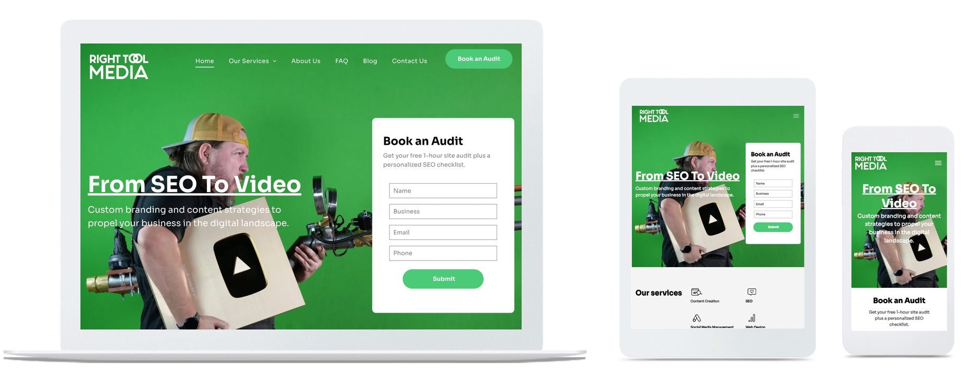 A man is pointing a camera on a tablet , phone , and laptop.