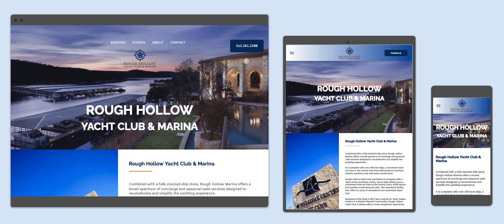 A website is displayed on a computer , tablet , and cell phone.