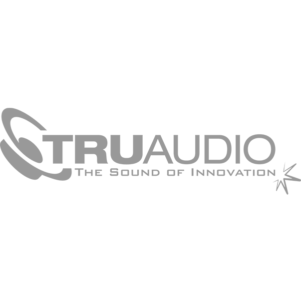 TruAudio logo with text and stylized audio wave, tagline:
