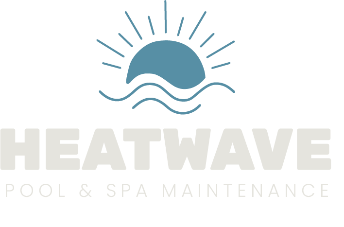 Heatwave Pool & Spa Maintenance logo: sun and waves above black text.