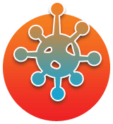 An icon of a virus in a circle on a white background.