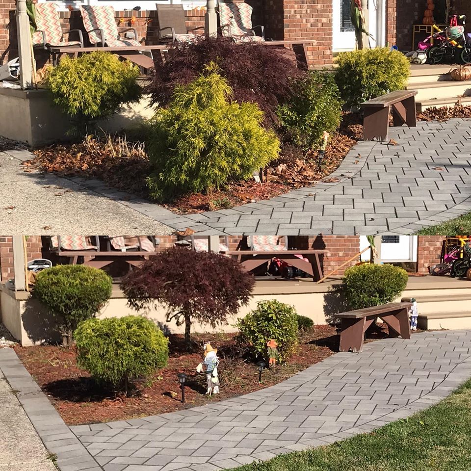 Before and After  Front Garden Cleaning — Egg Harbor Township, NJ — EV Lawn and Landscape