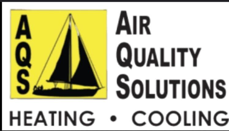 A logo for aqs air quality solutions heating cooling