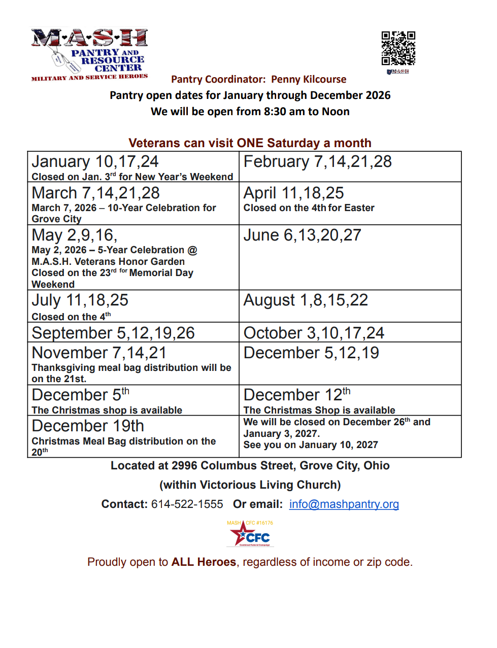 Mash Pantry and Resource Center Military and Service Heroes Pantry - 2025 Schedule