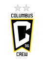 The columbus crew logo is black and white with a yellow border.