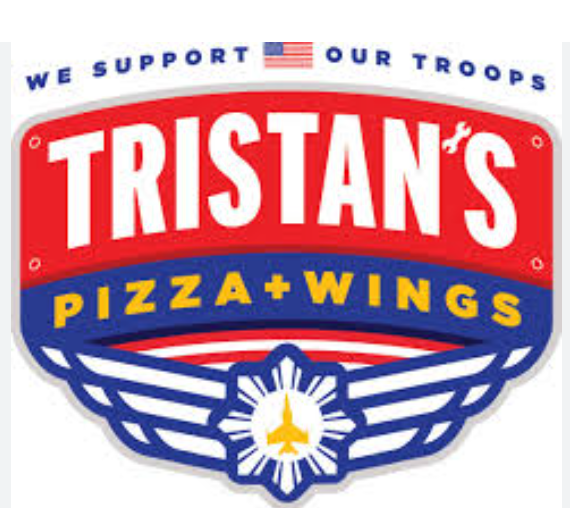 A logo for tristan 's pizza and wings
