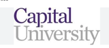 The logo for capital university is purple and white.