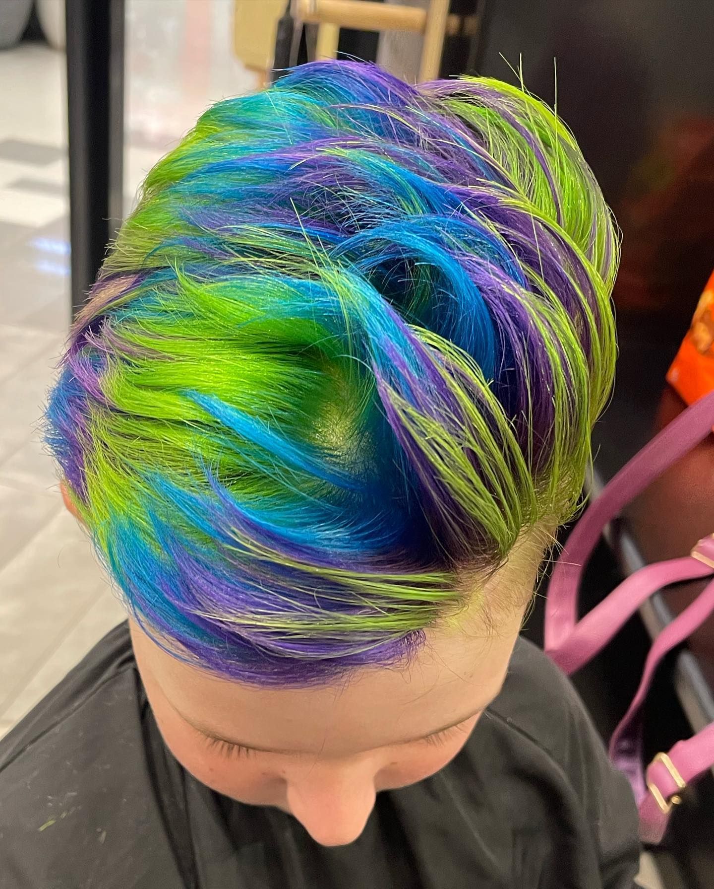 Person With Short Hair Dyed Bright Blue, Green, and Purple — Wow! Excellence in Hair in Toowoomba, QLD