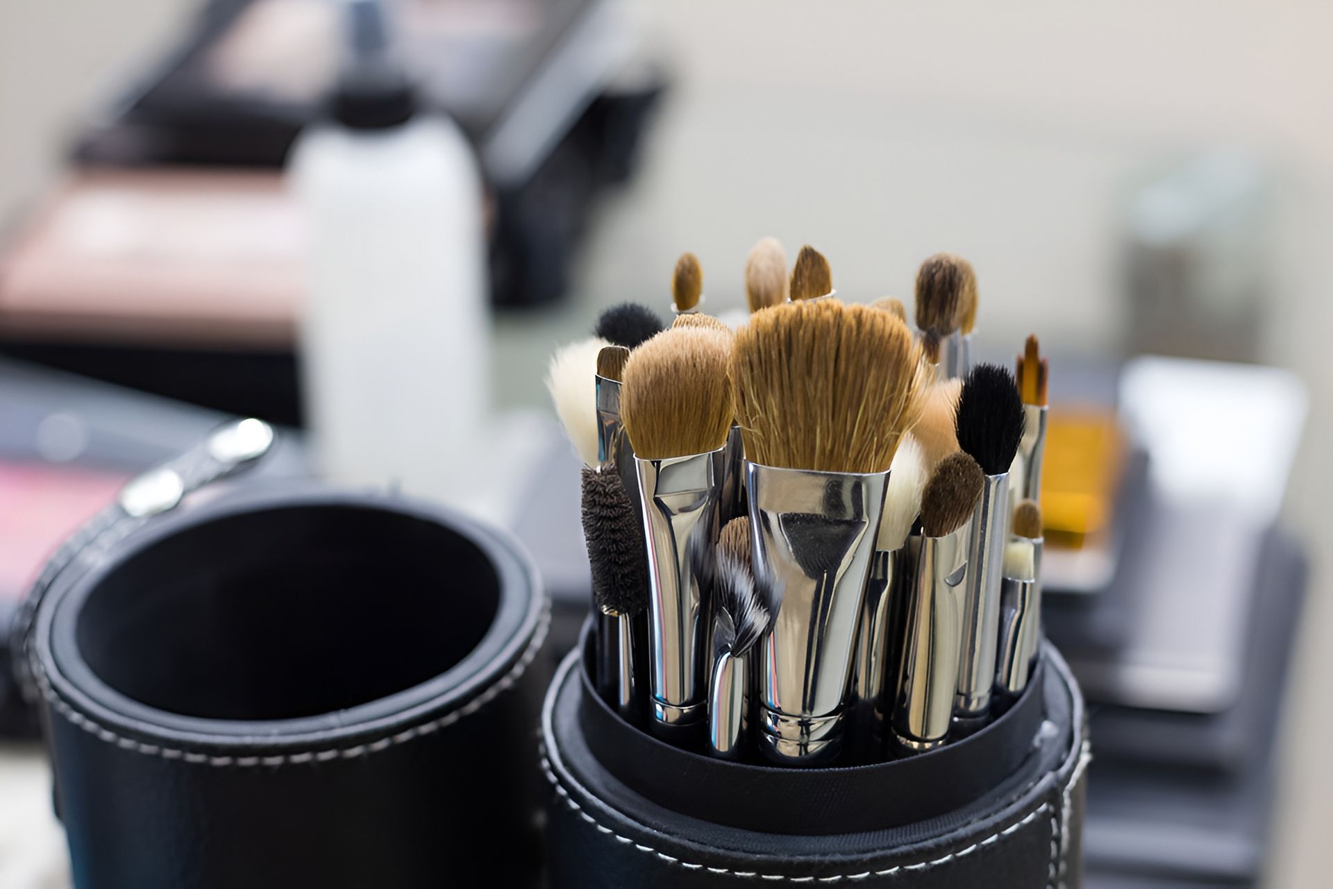 Makeup Brushes in a Black Cylindrical Holder — Wow! Excellence in Hair in Toowoomba, QLD