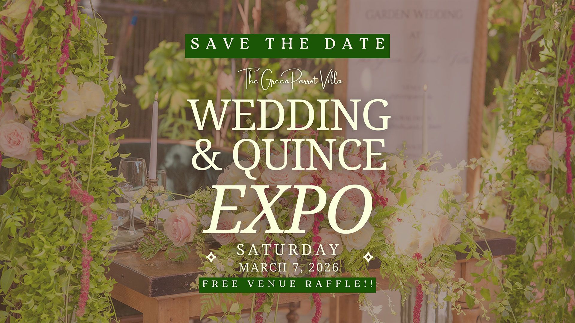 A sign for the venue showcase wedding and xv expo